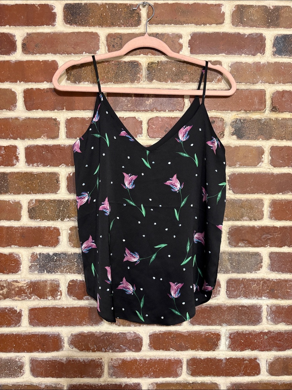 Tahari Black Floral V-Neck Spaghetti Strap Cami NEW size xs